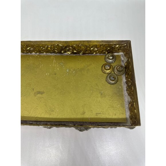 VTG Ornate Silverplate Tissue Box Cover 10.5" Gold Base Floral Hollywood Regency - Picture 4 of 6